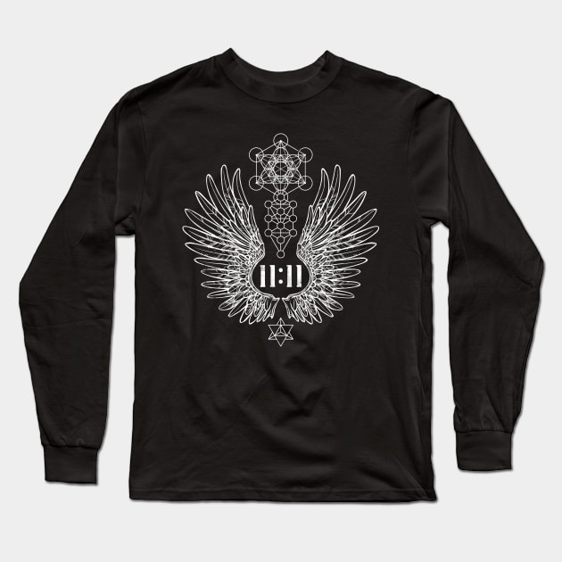 Angel Number 11:11 Sacred Geometry Long Sleeve T-Shirt by LadyMoldavite